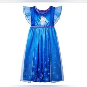 Frozen Queen Elsa Toddler Girl's Satin and Tulle Blue Snowflakes Fancy Nightgown